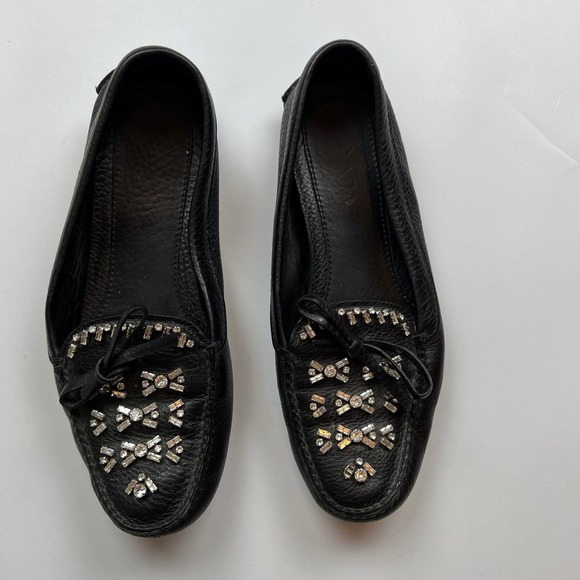 Prada authentic crystal embellished slip on black womens loafers size 7 - Picture 1 of 8